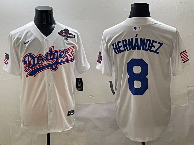 Men Los Angeles Dodgers #8 Hernandez White Second generation Joint Name Nike 2025 MLB Jersey style 6->los angeles dodgers->MLB Jersey